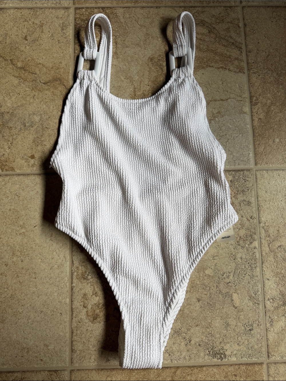 Aerie women’s White Textured One-Piece Swimsuit